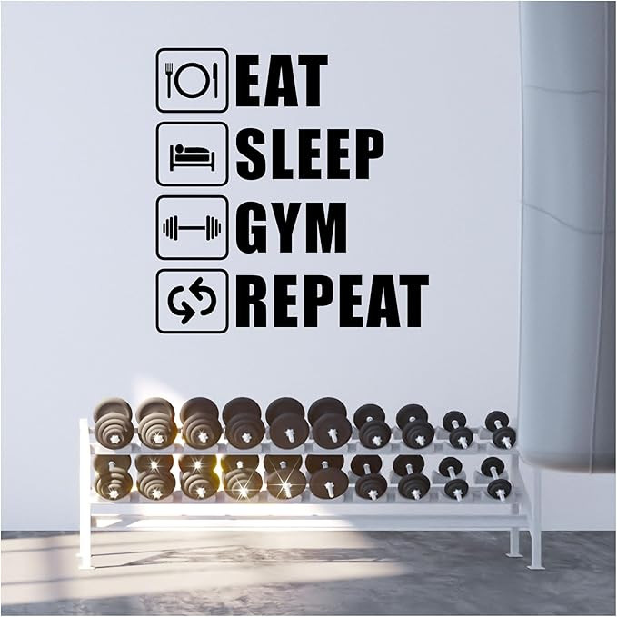 Eat Sleep Gym Repeat Wall Decal, Weightlifting Vinyl Stickers, Home Gym Décor, Choose from 30 Co... | Amazon (US)