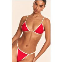 Red Contrast Binding String Tanga Bikini Bottoms | PrettyLittleThing US