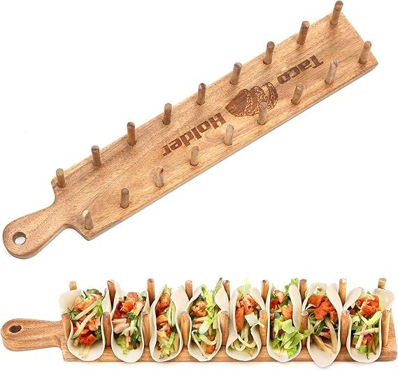 Vintage First Grade Acacia Wood Taco Holder Rack Tray Stand Up Holds 8 Soft or Hard Shell Tacos A... | Amazon (US)