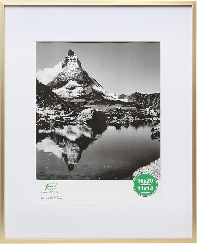 FrameWorks 16”x20” Matted to 11”x14” – Deluxe Brass Gold Aluminum Contemporary Picture ... | Amazon (US)
