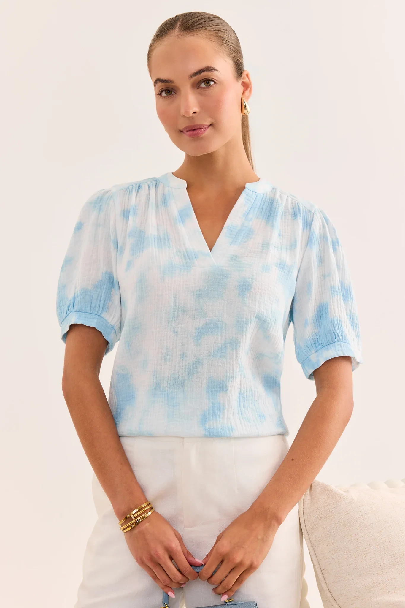Tammy Blue Tie Dye Gauze Top | Avara