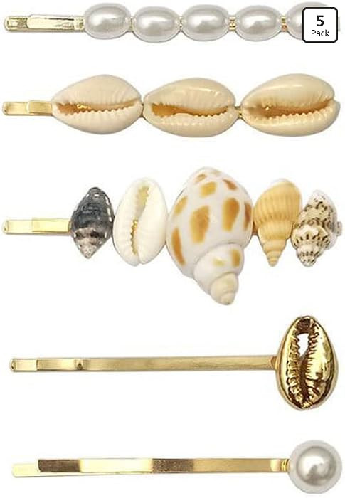 A Set of Shell Seashell Embellished Hair Pin 5 Styles Hair Pins Vintage Pearl Hair Bobby Pins Sea... | Amazon (US)