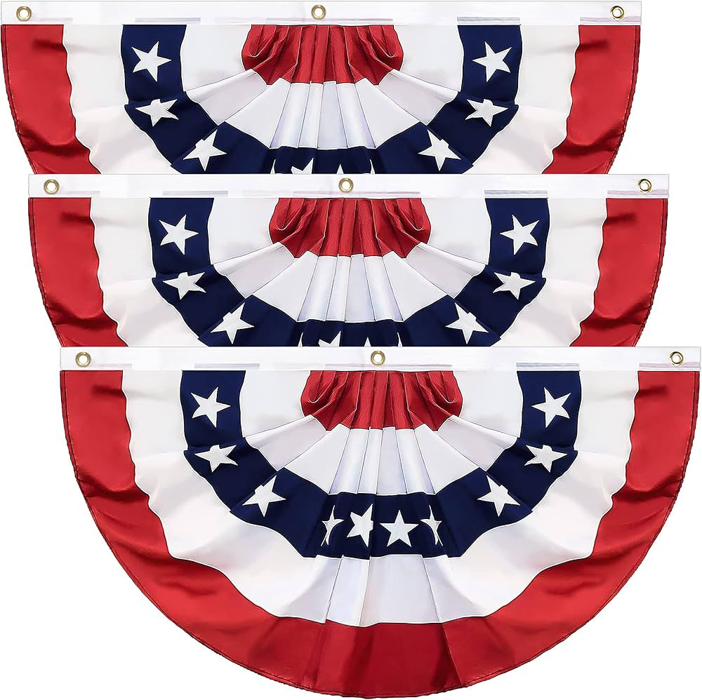 3Pack 3x6 Ft American Pleated Fan Flag, American Flag Bunting for Outdoor, US Patriotic Half Fan ... | Amazon (US)