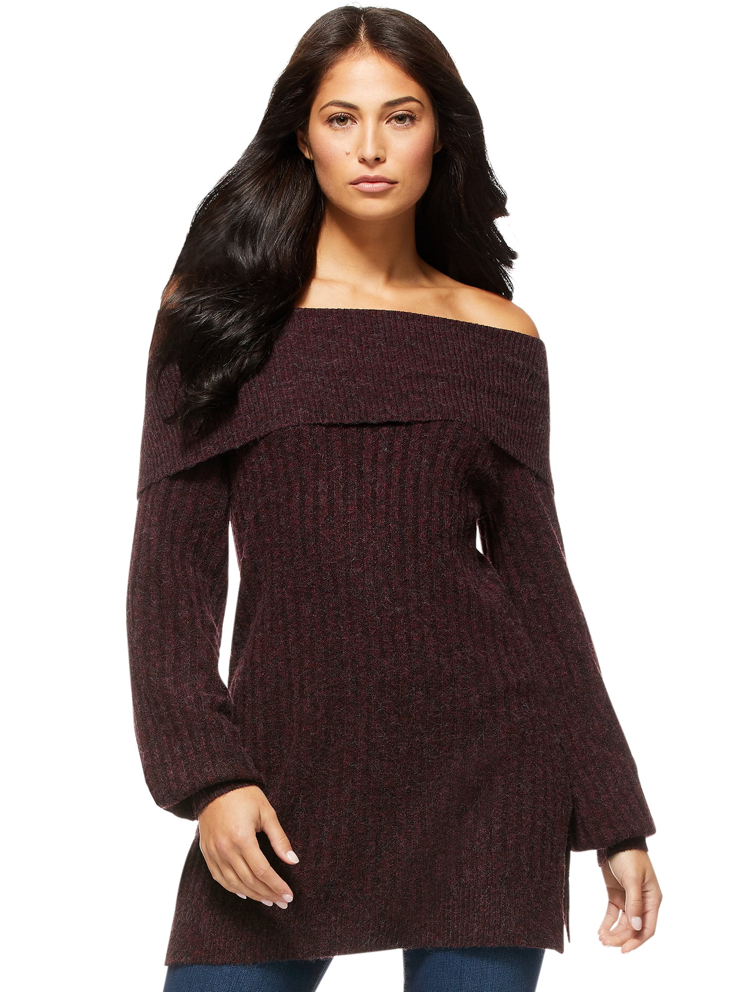 Sofia Jeans by Sofia Vergara Women's Fold Over Off The Shoulder Tunic Sweater | Walmart (US)