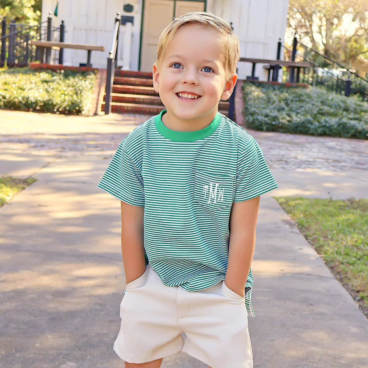Green Stripe Short Sleeve Pocket Shirt | Classic Whimsy