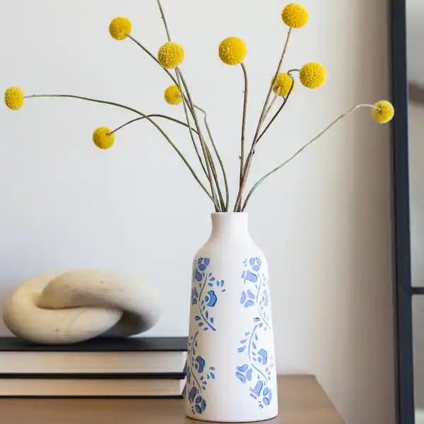 7.13''H Ceramic Vase With Floral Print - Bed Bath & Beyond - 40350048 | Bed Bath & Beyond