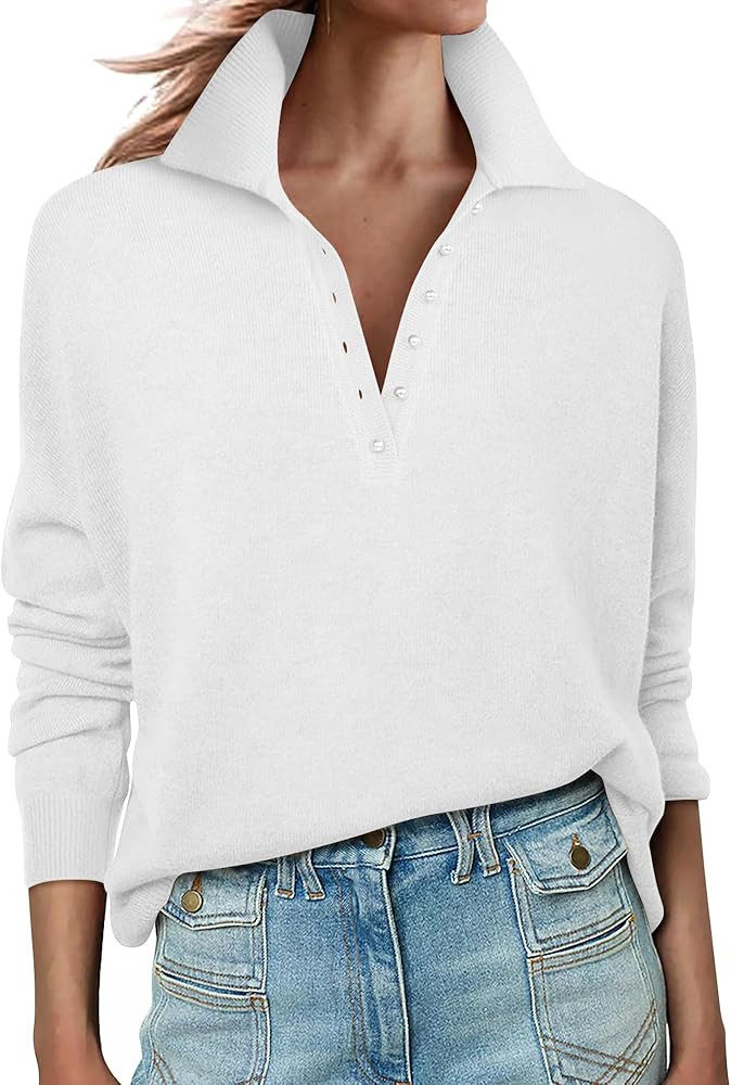 ANRABESS Womens Long Sleeve Polo Sweaters Knit Button Shirt Lightweight Dressy Casual Basic Pullo... | Amazon (US)