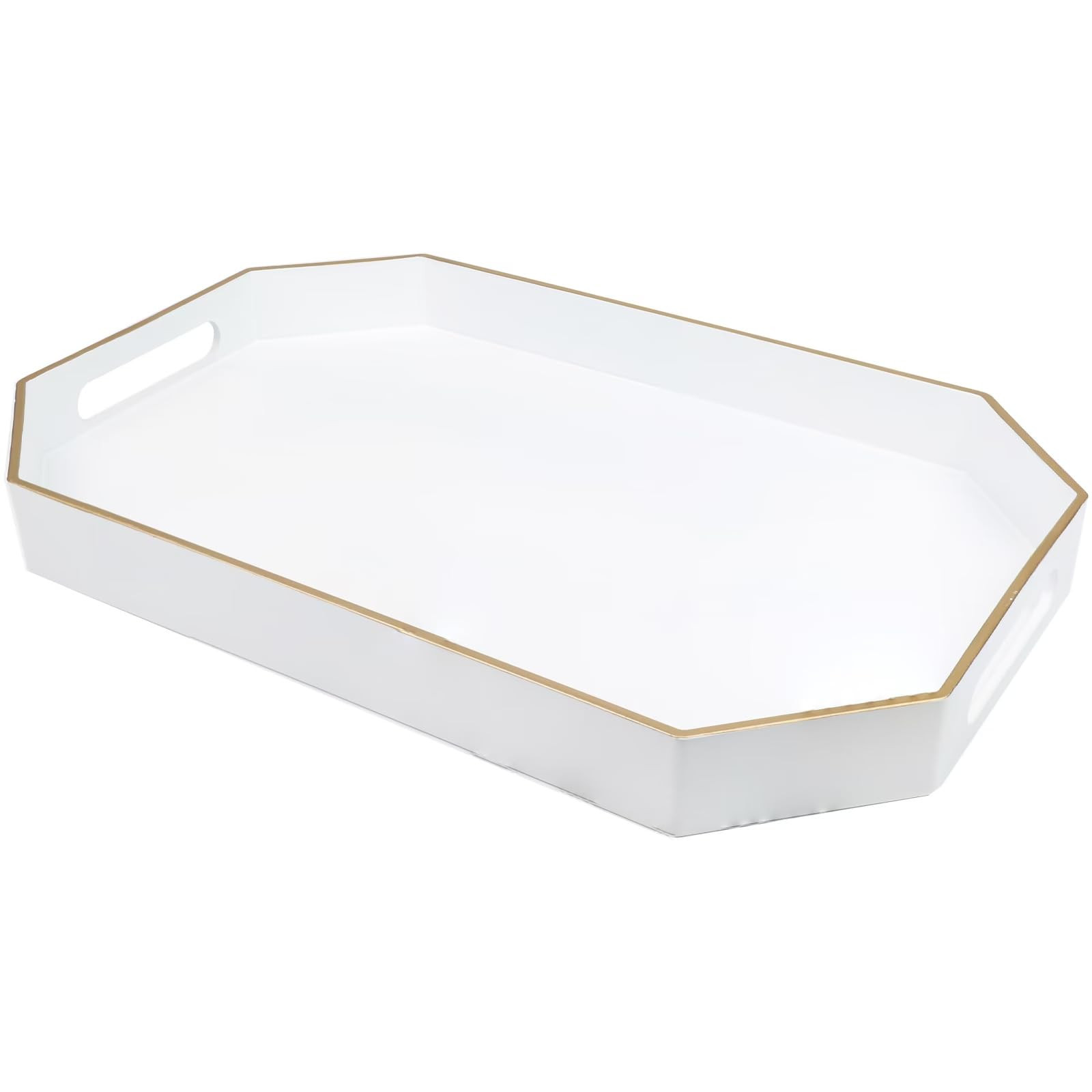 White Decorative Tray with Handles, Octagon Versatile Serving Tray for Coffee Table, Ottoman, Ide... | Amazon (US)