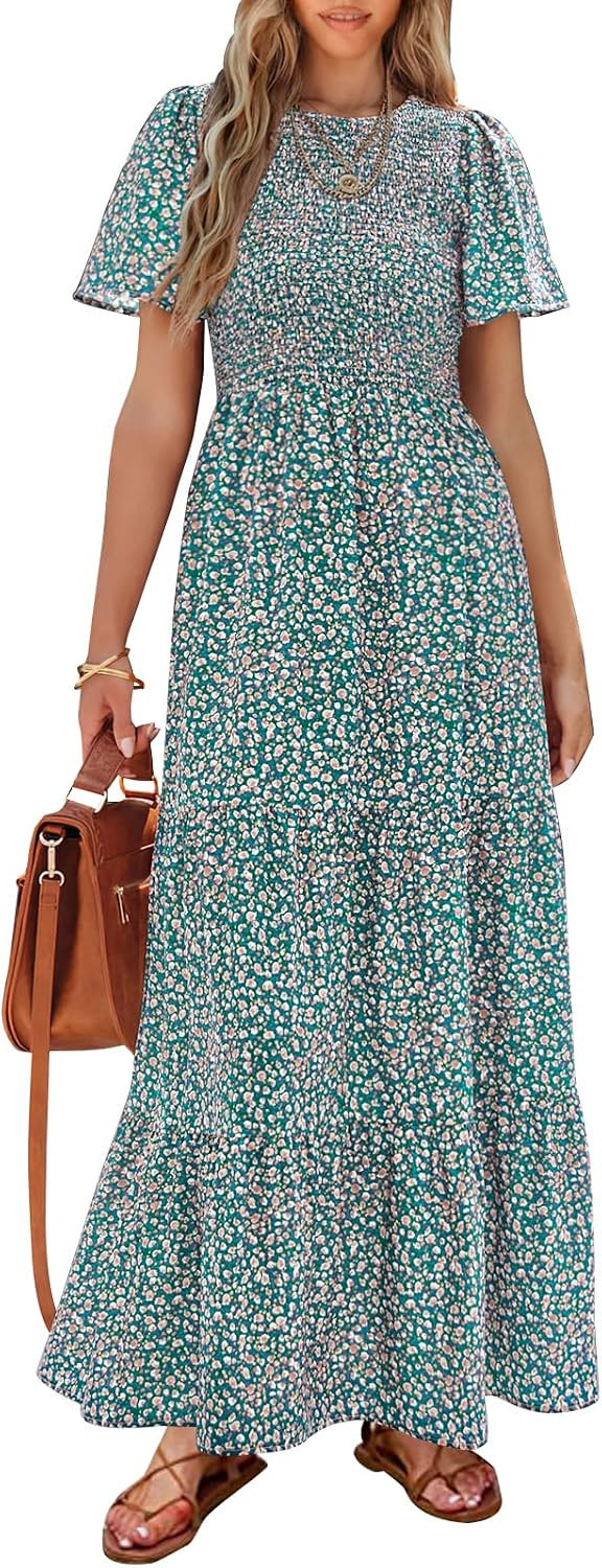 PRETTYGARDEN Women's 2026 Summer Casual Flutter Sleeve Floral Maxi Dress | Amazon (US)