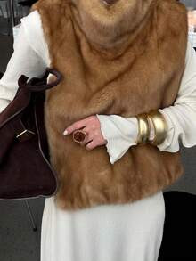 Faux Fur Vest, Solid Color Soft Plush, Autumn/Winter New Arrival | SHEIN