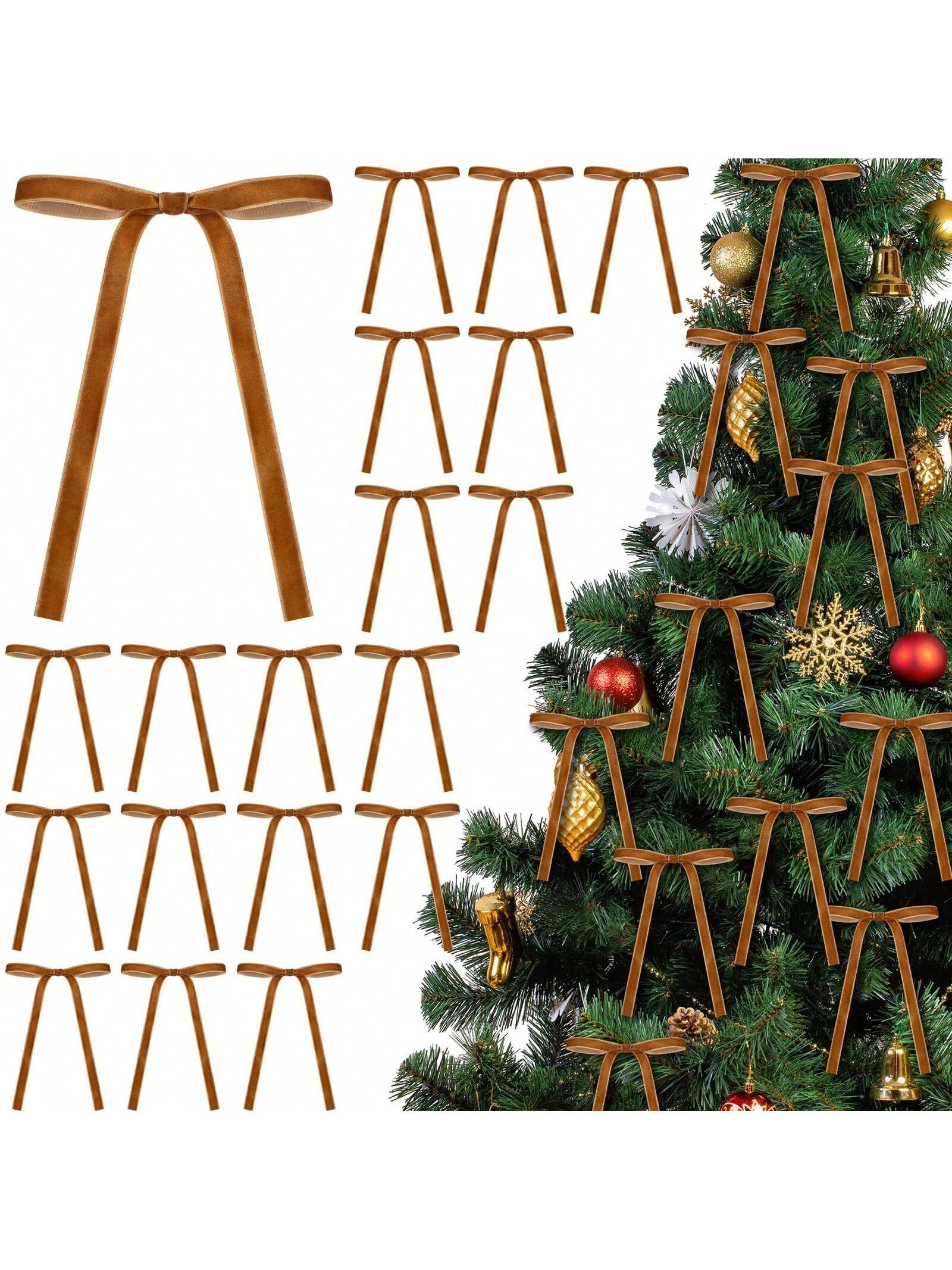 12 Pcs Velvet Christmas Bows For Christmas Tree Rustic Crafts Gift Bows Vintage Velvet Ribbon Bow... | SHEIN