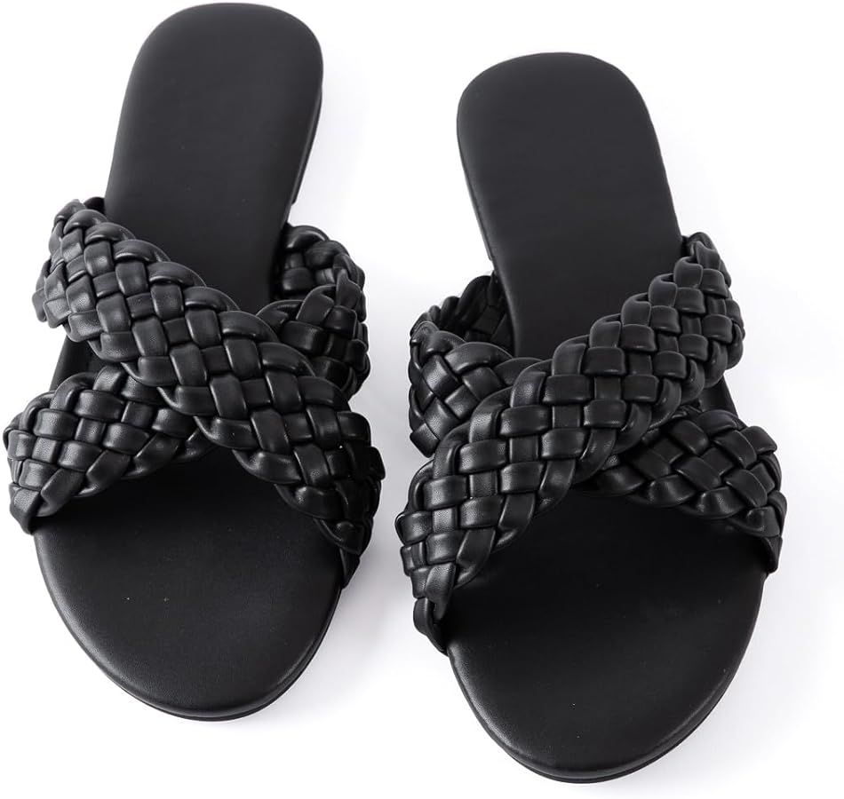 Mtzyoa Women Flat Sandals Summer Dressy Casual Braided Leather Crossover Nude Sandalias para muje... | Amazon (US)