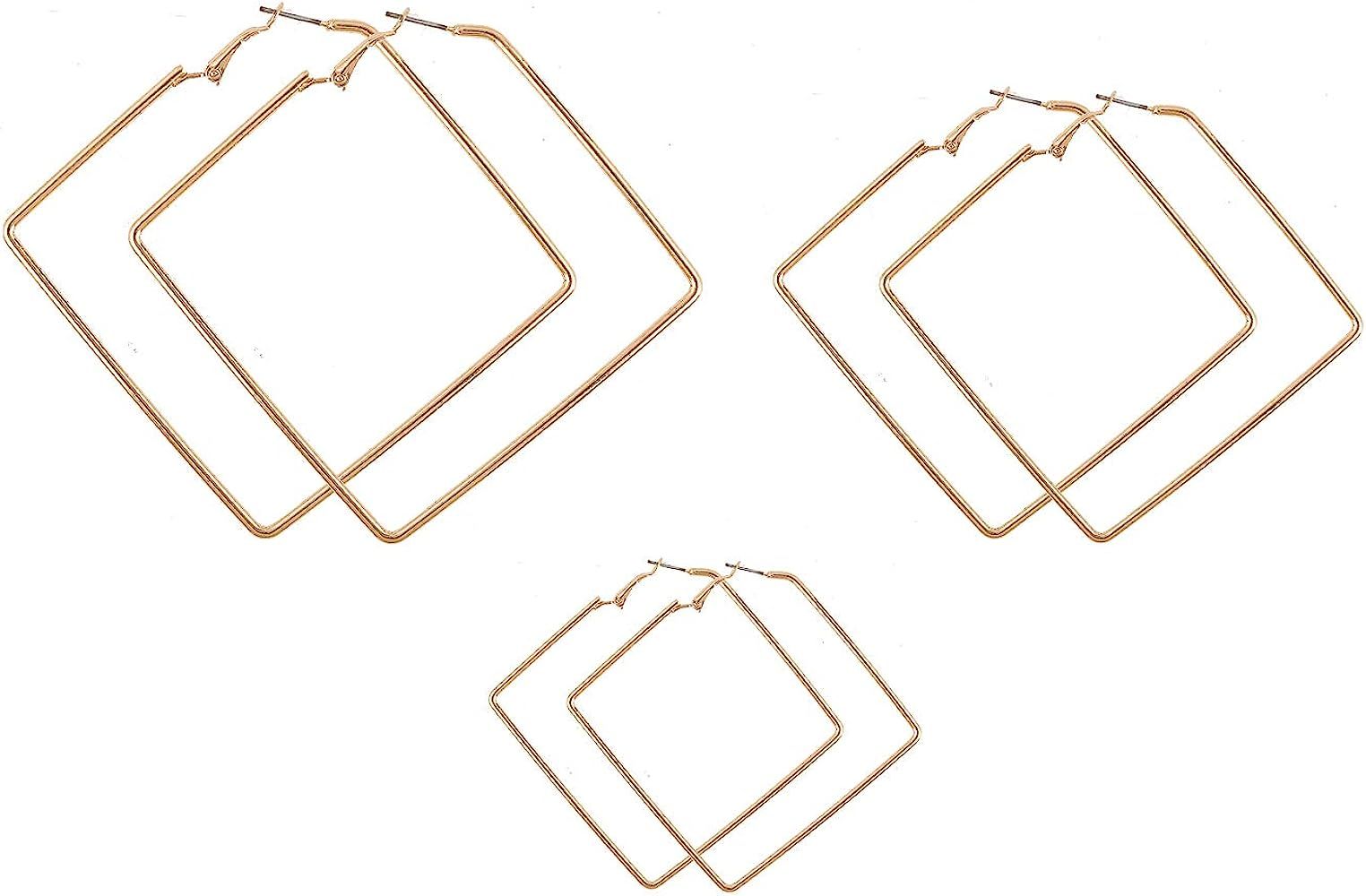 Square Hoop Earrings 3 Pairs Geometric Hoop Earrings Dangle Earring Set For Women Girls | Amazon (US)