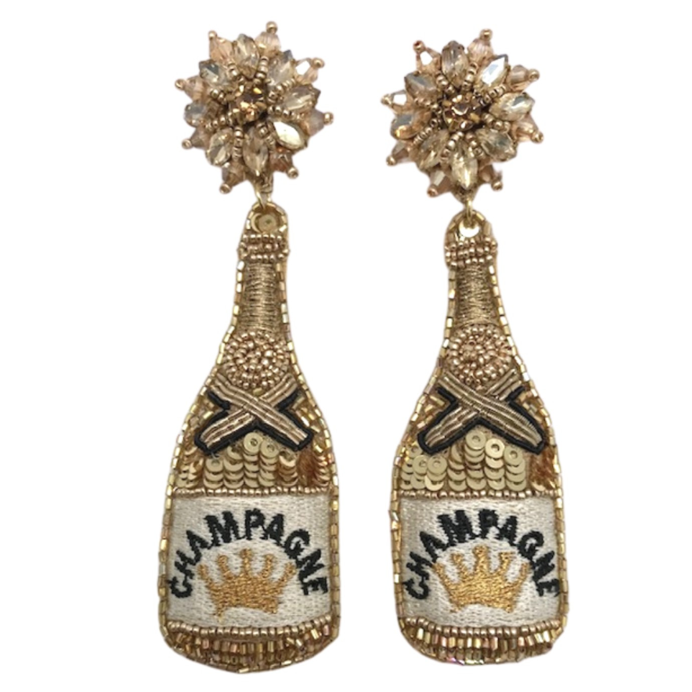 Gold Champagne Bottle Earrings | Waiting On Martha