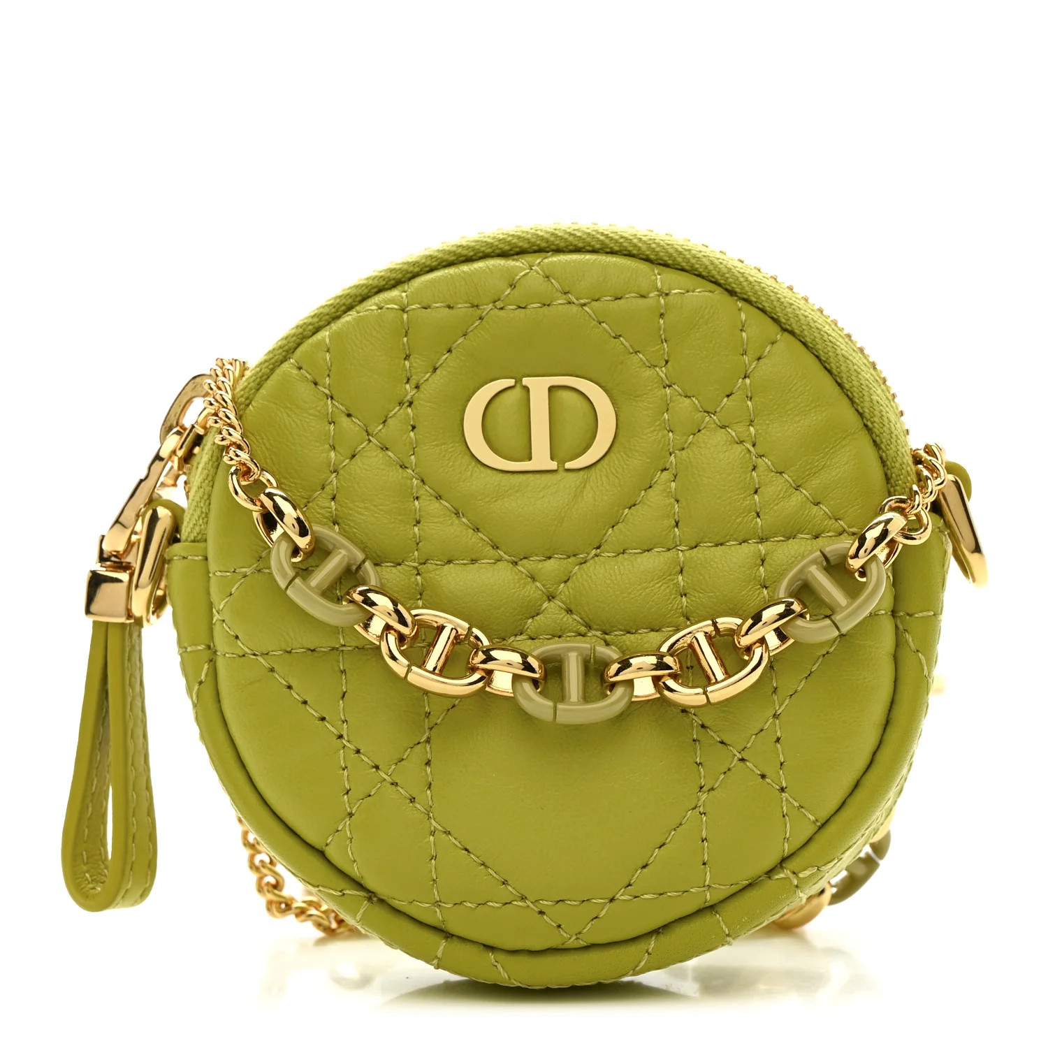 Lambskin Mini Cannage Round Caro Crossbody Pouch Lime | FASHIONPHILE (US)