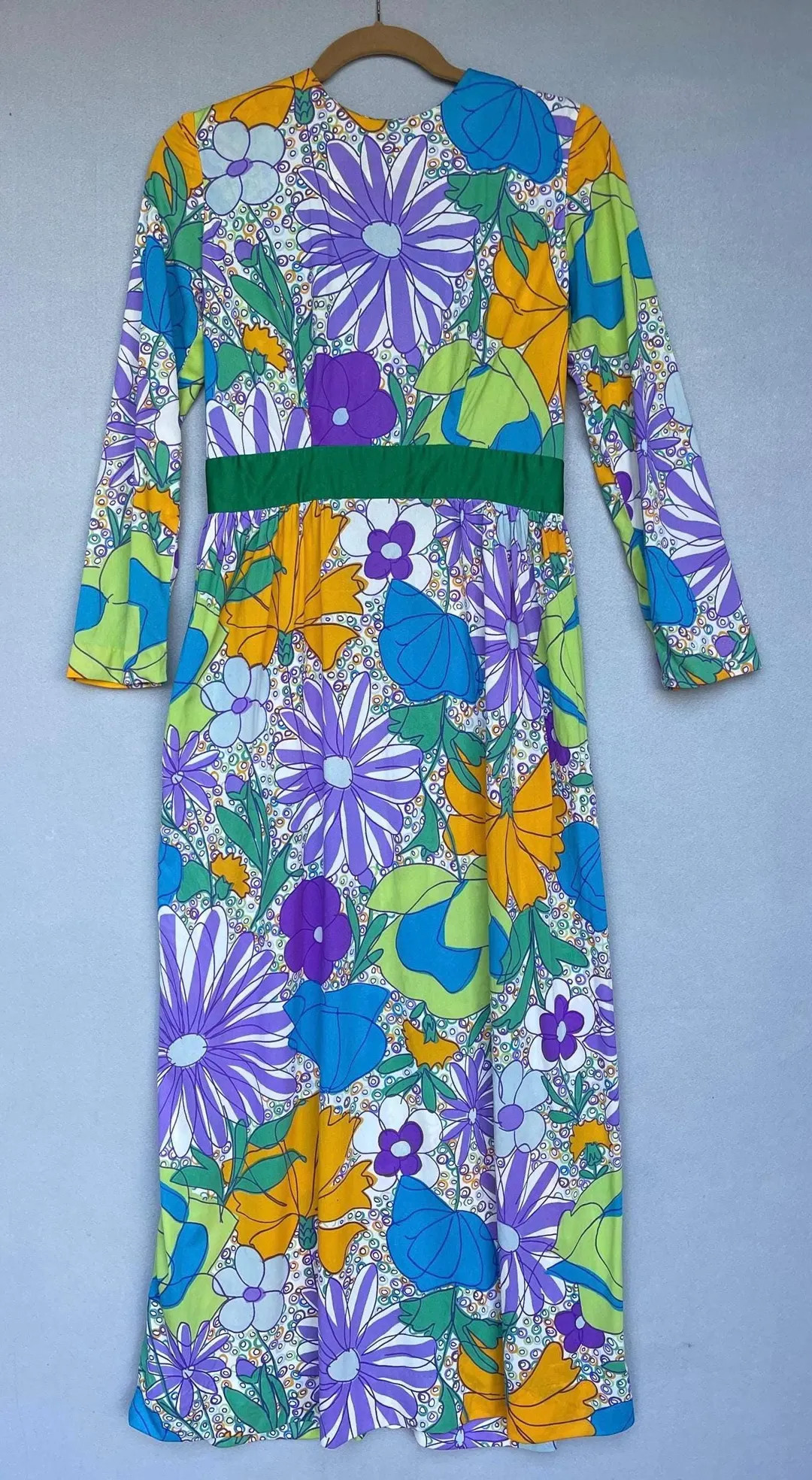 Vintage 70s Handmade Psychedelic Floral Maxi Dress XS/S Mod Floral Polyester | Etsy (Global)