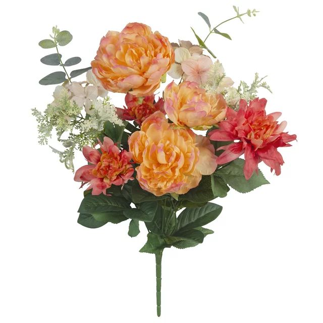 Best seller Mainstays 23-inch Artificial Silk Peach Peony & Dahlia Mixed Flower Bouquet, for Indo... | Walmart (US)