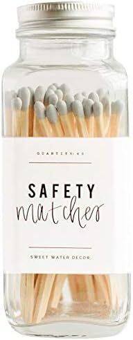 Sweet Water Decor 3.75" Grey Safety Matches - Glass Jar | Approx. 60 Matches | Matchsticks | Home De | Amazon (US)