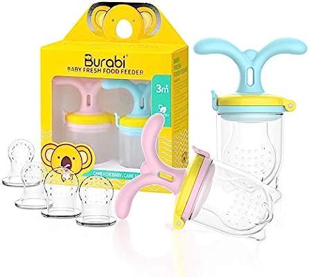 Burabi Baby Food Silicone Feeder, Fresh Fruit Feeding Pacifier, Infant Teething Toy(2 Pack) | Amazon (US)