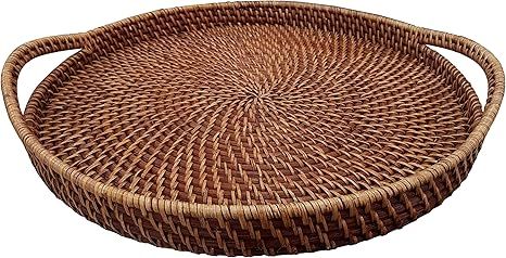 Round Wicker Serving Trays and Platters with Handles | Handcrafted Breakfast, Food, Dish, Coffee,... | Amazon (US)