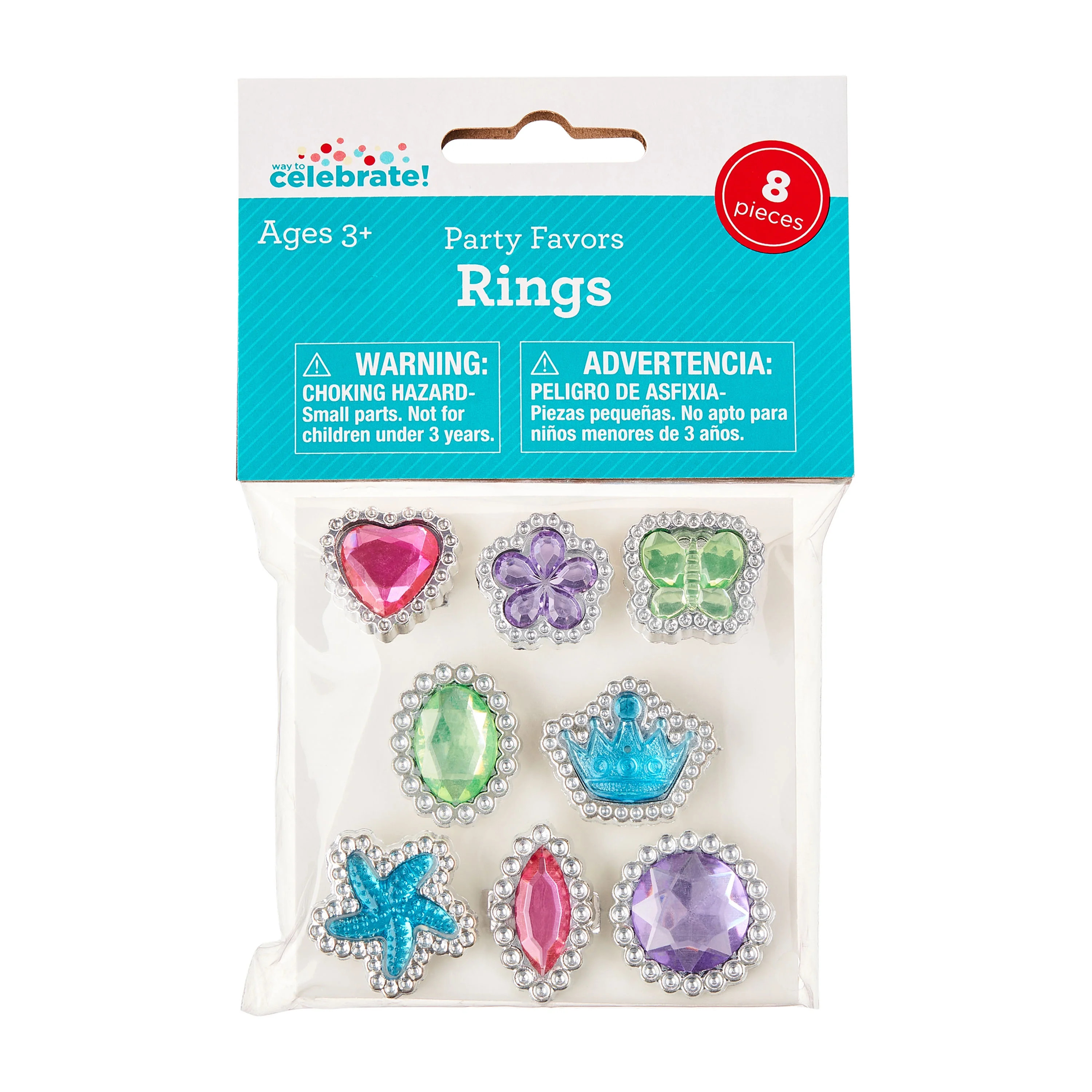 Multicolor Rhinestones Ring Party Favors, 8 Count, by Way To Celebrate | Walmart (US)
