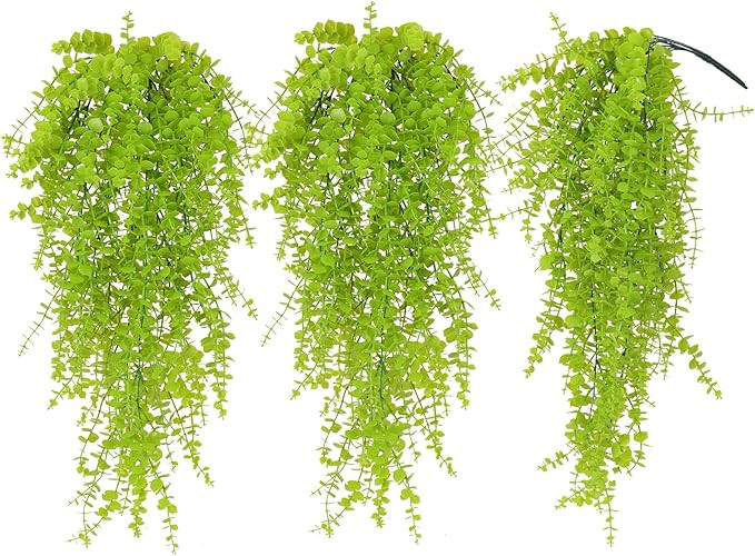 Fake Hanging Plants Faux Vine Leaves Artificial Green Eucalyptus Plants Fake Hanging Eucalyptus L... | Amazon (US)