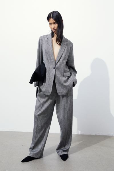 Single-breasted Blazer - Gray/herringbone-patterned - Ladies | H&M US | H&M (US + CA)