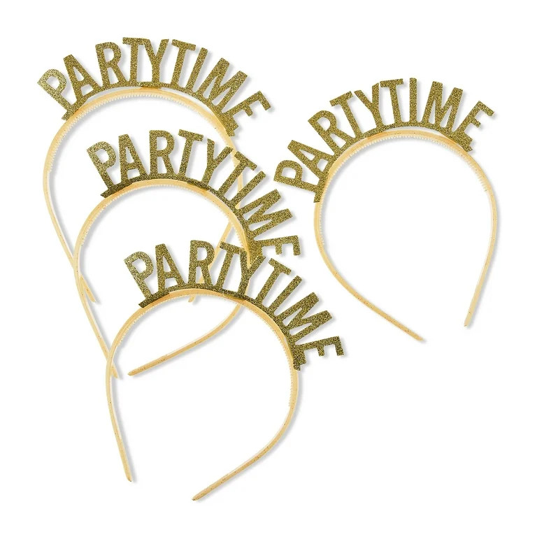 Gold Glitter Party Time Headband Party Favors, 4 Count, by Way To Celebrate | Walmart (US)