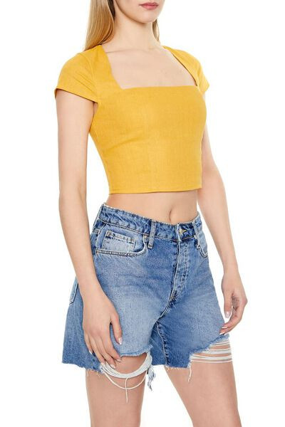 Linen-Blend Cutout Crop Top | Forever 21