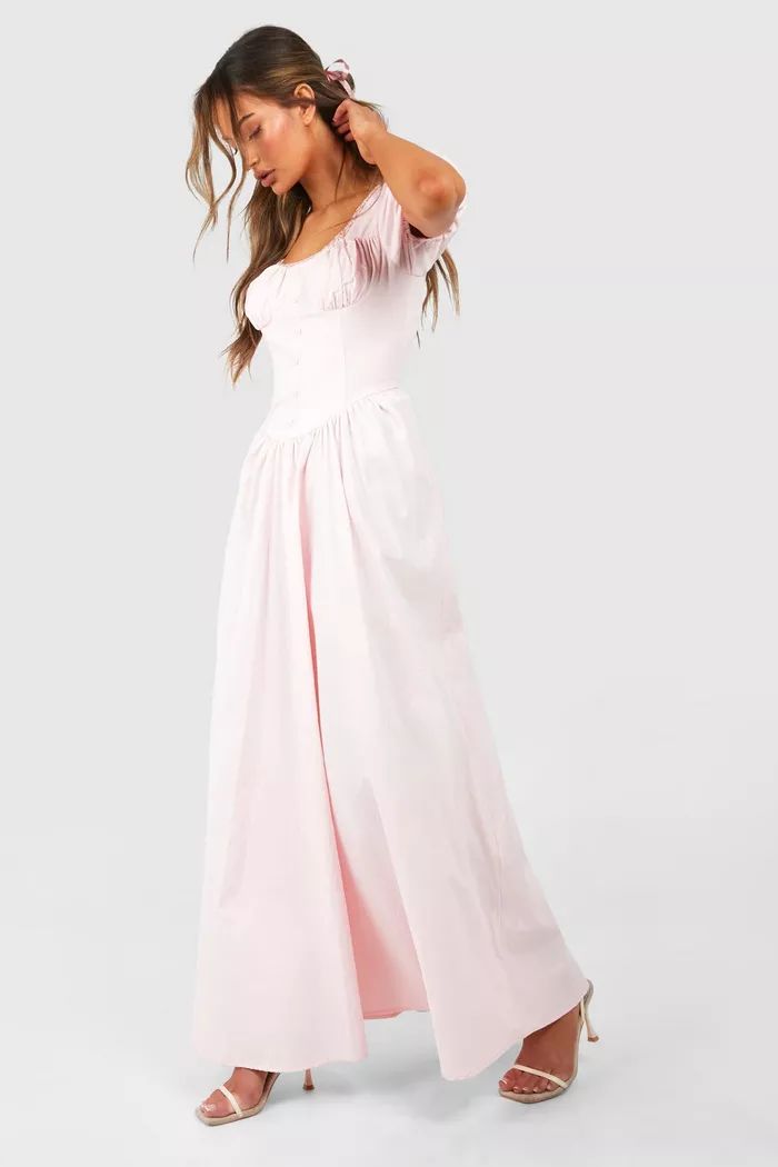 Puff Sleeve Milkmaid Maxi Dress | boohoo (US & Canada)
