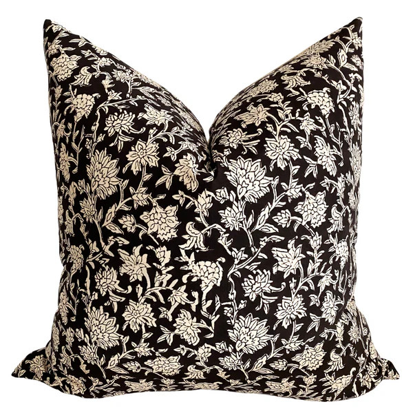 Black Floral Block Print Pillow Cover | Hackner Home (US)
