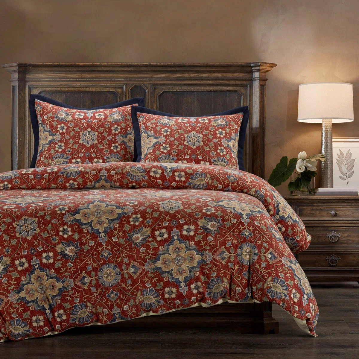 HiEnd Accents Melinda Red/Navy Floral Medallion Western Classic 3 Piece Duvet Cover Set & Reviews... | Wayfair North America