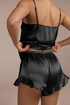 Ekouaer Womens Bow Tie Front Silk Pajamas Sets Satin Cami Lingerie Pjs 2 Piece Ruffle Sleepwear f... | Amazon (US)