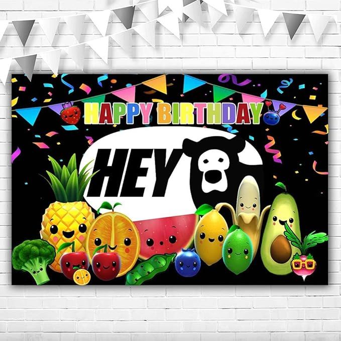 Hey Bear Backdrop Black Happy Birthday 5x3ft Hey Bear Sensory Veggies 1st Birthday Decorations Ba... | Amazon (US)