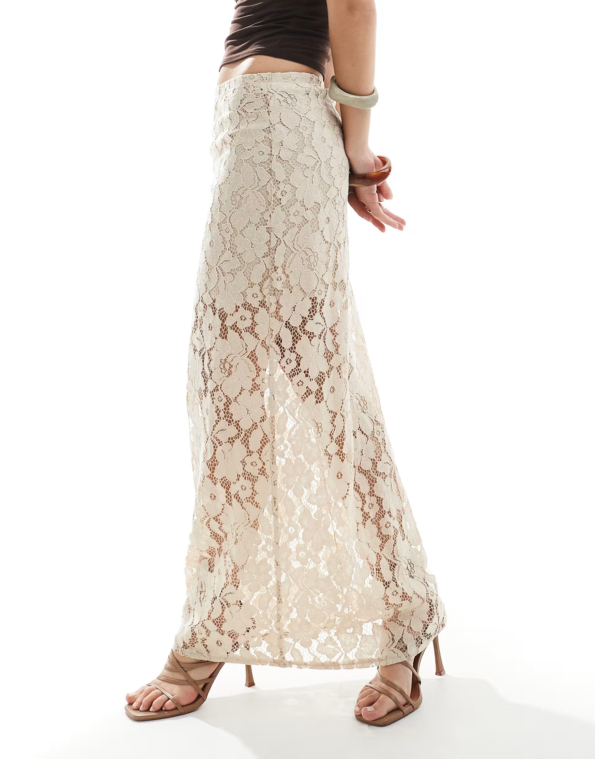 4th & Reckless flower lace maxi skirt in beige | ASOS (Global)