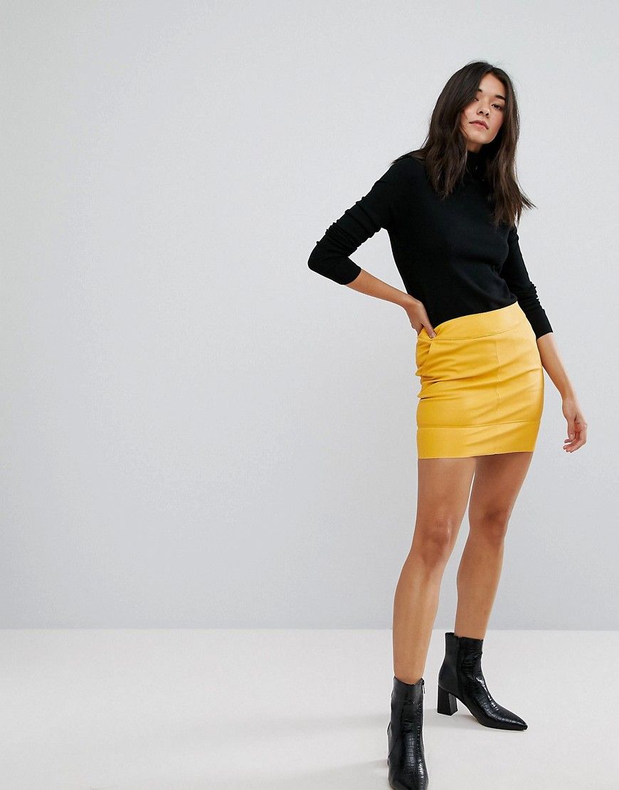 Only Faux Leather Mini Skirt - Yellow | ASOS US