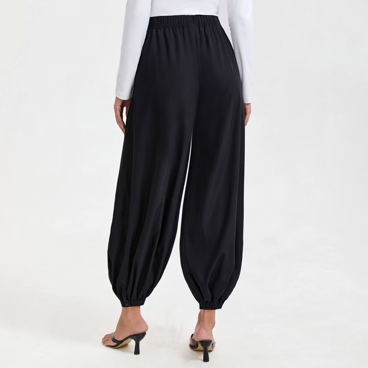Women's Mid-Rise Waisted Drawstring Balloon Pants - A New Day™ Black | Target