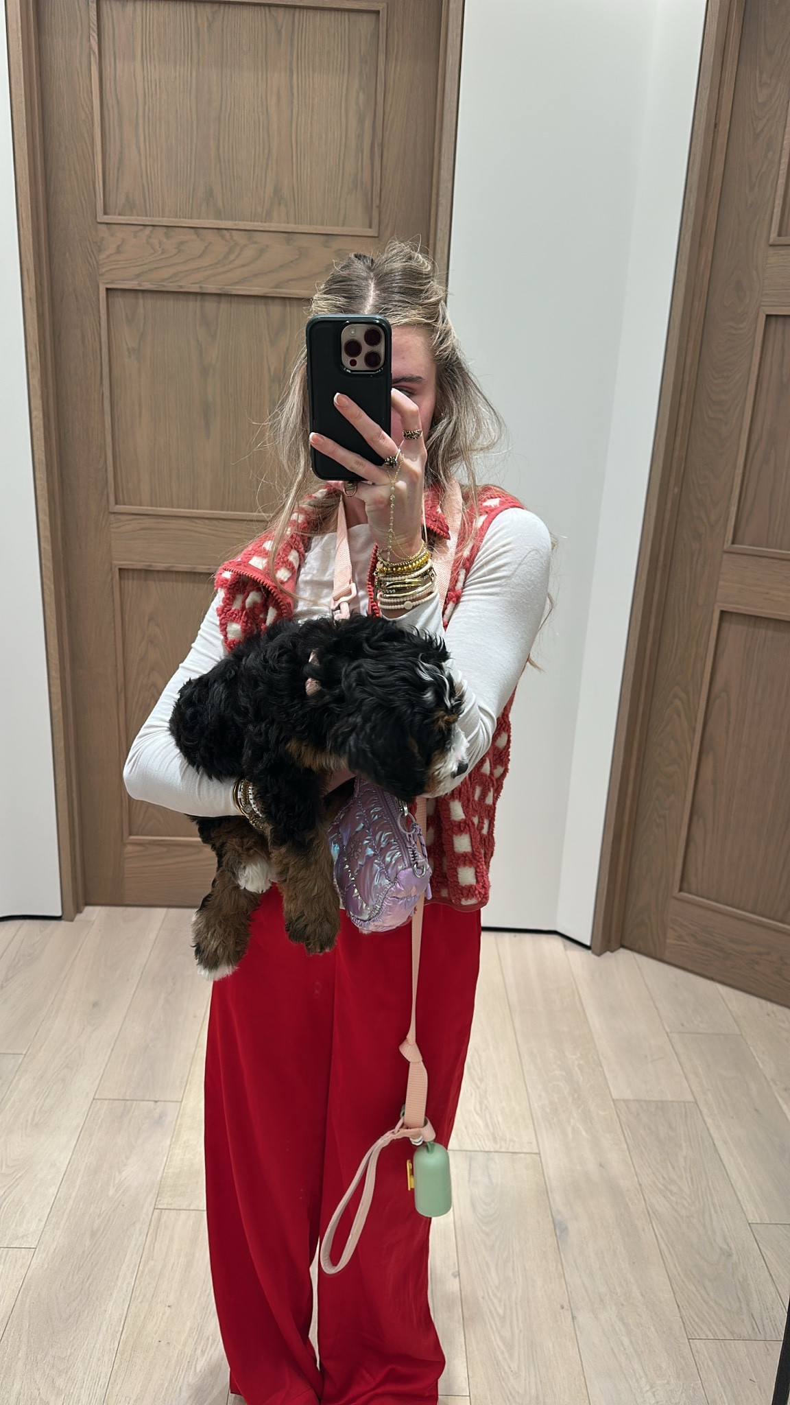 Amazon size small SUUKSESS Cloud Cashmere Women Boat Neck Fitted Long Sleeve Shirt Basic Knit Tops with my Target red silk wide leg pants and the vest is also Amazon size small Womens Checkered Sherpa Vest Sleeveless Winter Fleece Jacket High Neck Zip Up Plaid Gilet with Chest Pocket

#LTKFindsUnder50 #LTKHoliday #LTKootd