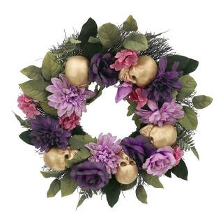 24" Purple Rose, Mum & Gold Skull Wreath by Ashland | Michaels | Michaels Stores