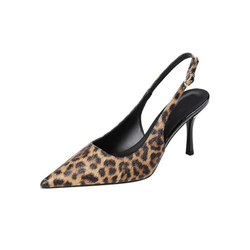 Women's Slingback Kitten Heels Closed Toe Ankle Buckle Leopard Print Pumps Dressy Pointed Toe Wedding Party Pump Heels (1.77 in/4.5 cm Heel,Regular Width,5.5) | Amazon (US)