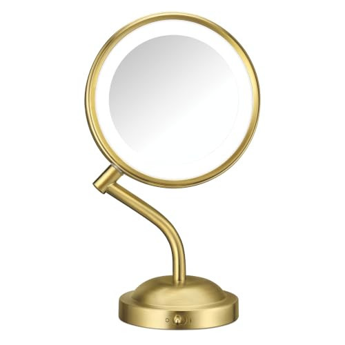 Conair Lighted Makeup Mirror, LED Vanity Mirror, 1X/5X Magnifying Mirror, Battery Operated in Brushed Brass | Amazon (US)