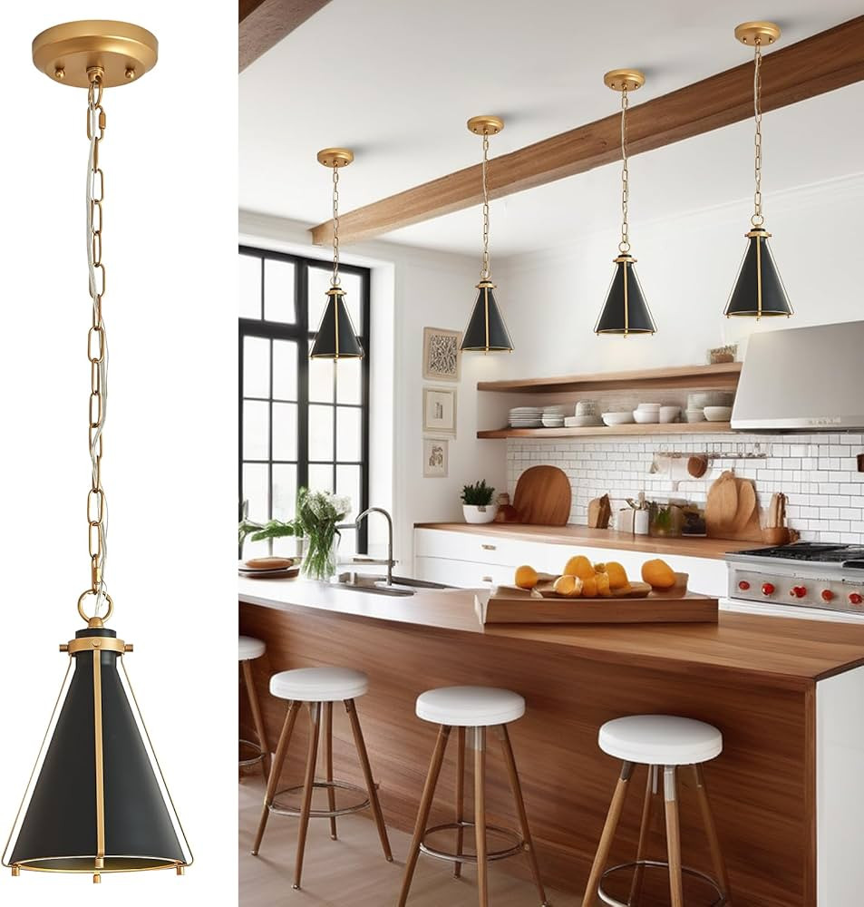Mini Black Gold Metal Pendant Light Fixture Small 7in Pendant Light | Amazon (US)