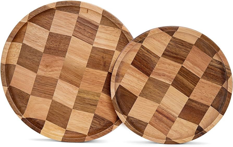 Wood Serving Trays - Set of 2 Round Serving Platters, Wooden Decorative Board Charcuterie Boards ... | Amazon (US)