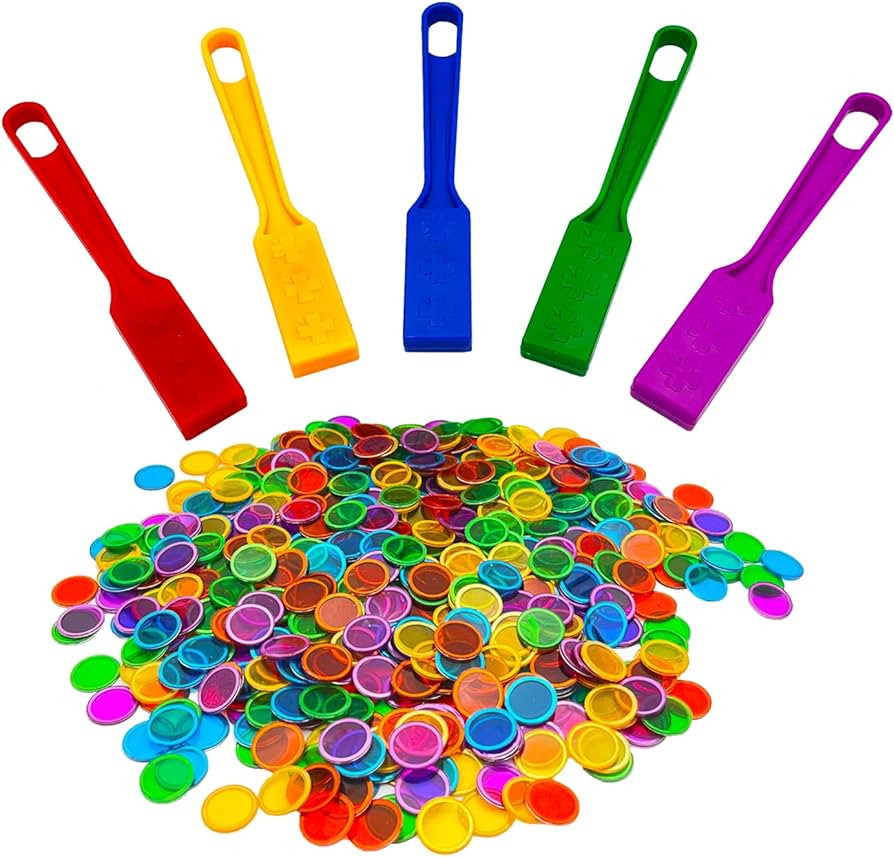 Magnetic Bingo Wand, 5-Pack & 500 Metal Chips, 5 Colors - Large Group Game, Family Night, Sensory... | Amazon (US)