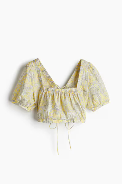 H & M - Lacing-detail cotton blouse - Yellow | H&M (US + CA)