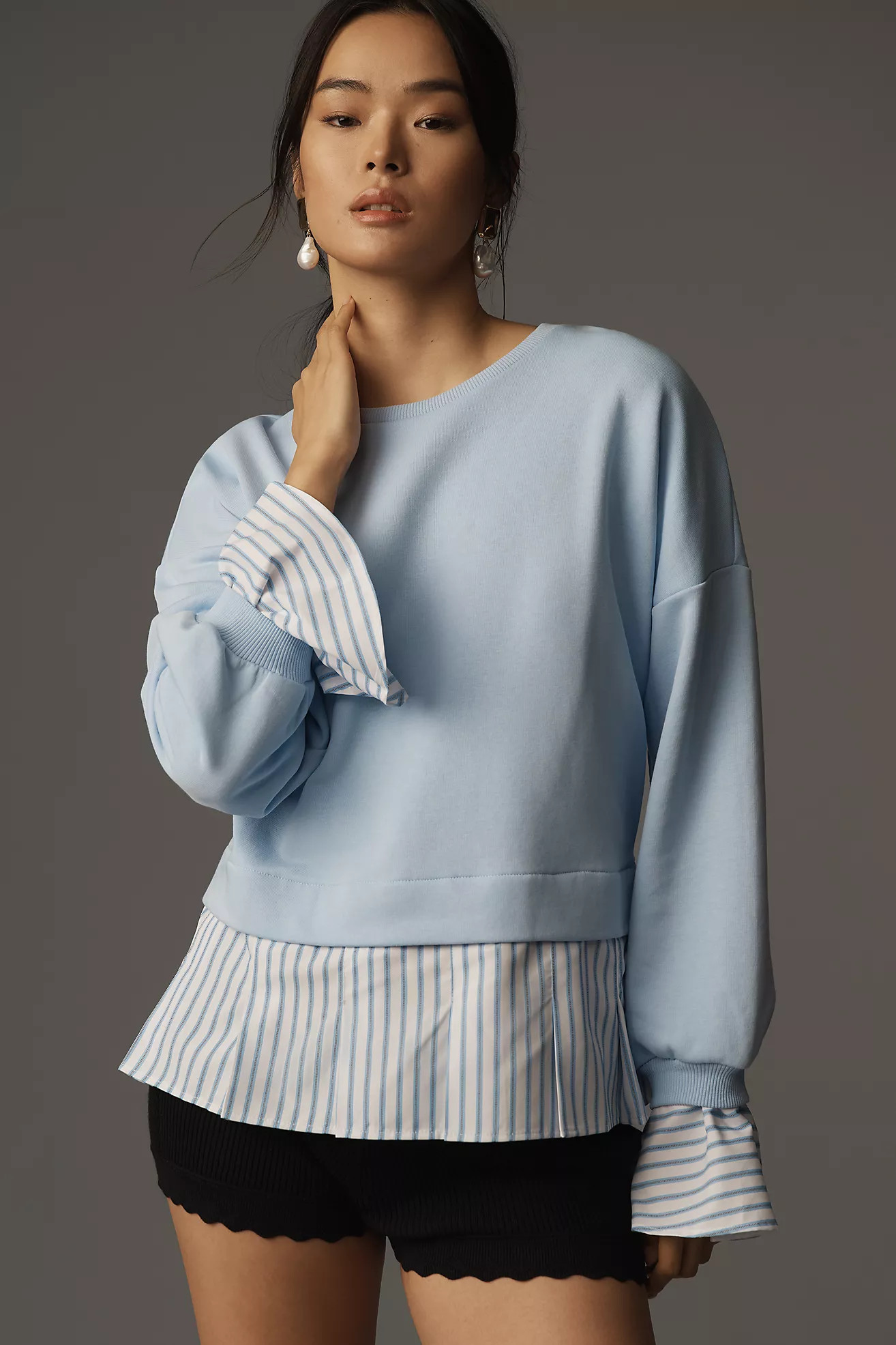 Maeve Striped Trim Twofer Sweatshirt | Anthropologie (US)