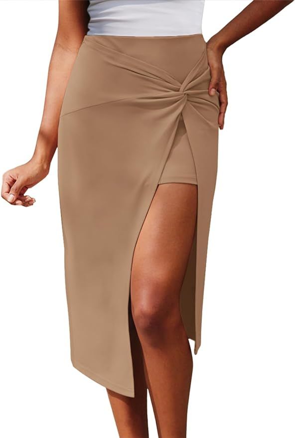 MIHOLL Womens Midi Skirts Trendy Wrap High Waisted Pencil Skirt | Amazon (US)