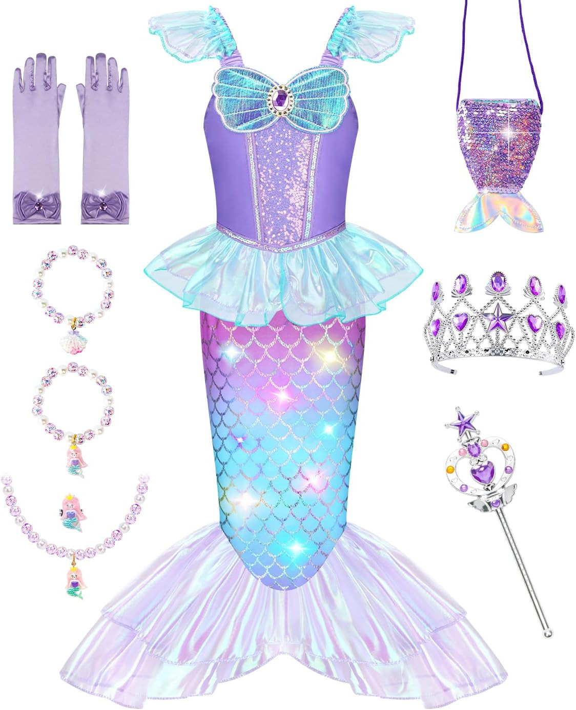 Meland Light Up Mermaid Costume for Girls Ages 3-10, Dress Up Toy Gift Set | Amazon (US)