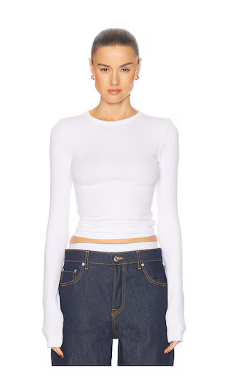 GRLFRND Crew Neck Extra Long Sleeve Tee in White. - size S | Revolve Clothing (Global)