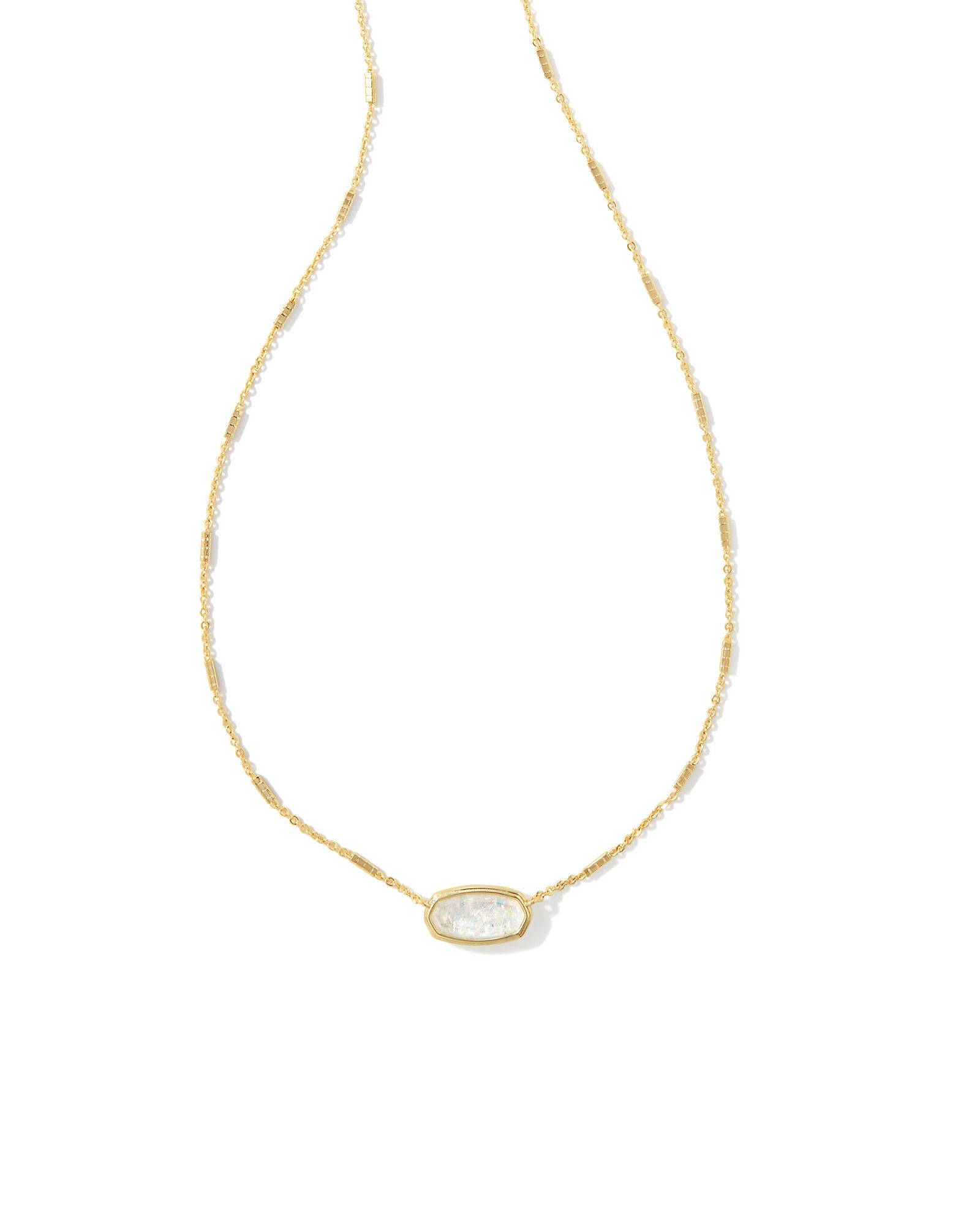 Framed Gold Elisa Pendant Necklace in White Iridescent Glitter Glass | Kendra Scott